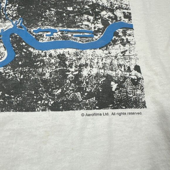 Vintage 90s Aerofilms London East End Map Overhead Shirt River Thames Size XL - Picture 4 of 8